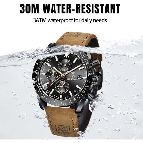 ⚡Watches for Men Analog Quartz Chronograph 30M Waterproof Luminous Big Face - Picture 6 of 9